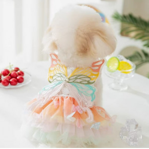 狗狗夏季薄款缤纷蝴蝶公主风吊带裙中小比熊博美彩色宠物衣服裙子