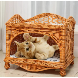双层猫窝四季通用可拆洗别墅夏季藤编猫屋封闭式猫房子小狗窝