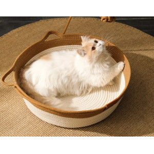 圓形藤编猫窝手工编织日式藤窝蒲草宠物窝圆形凉席窝狗窝